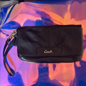 Coach Black Leather Wristlet Clutch Minimalist Design